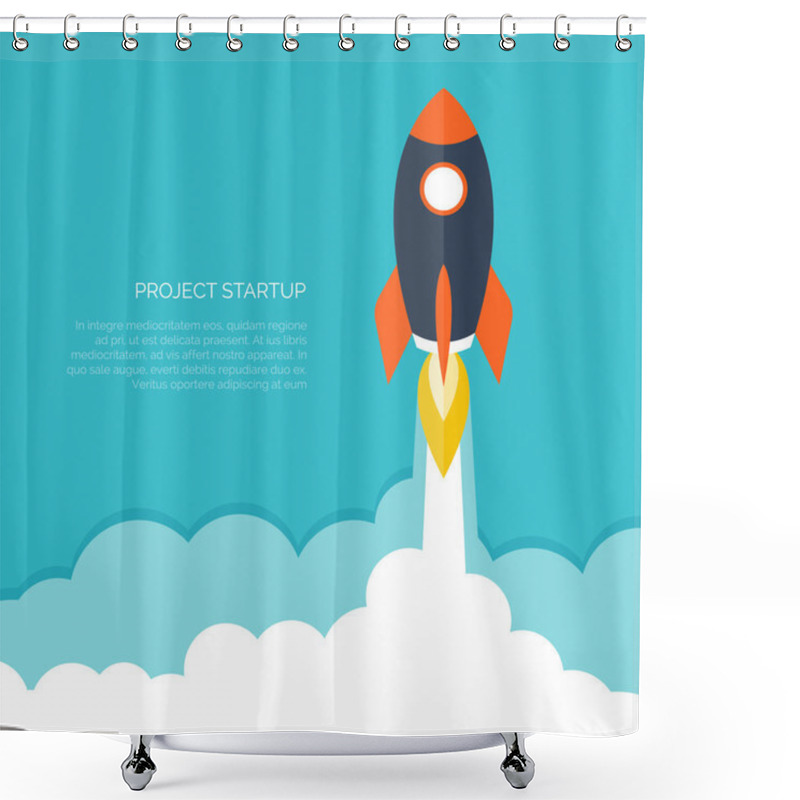 Personality  Flat Rocket Icon. Startup Concept. Project Development. Shower Curtains