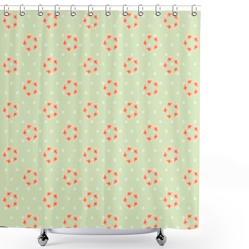 Personality  Flowers On Polka Dot Background Shower Curtains