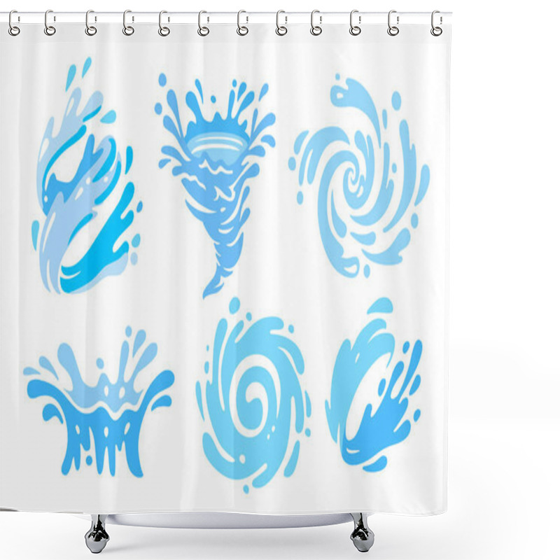 Personality  Set Of Blue Water Splashes With Drops Shower Curtains