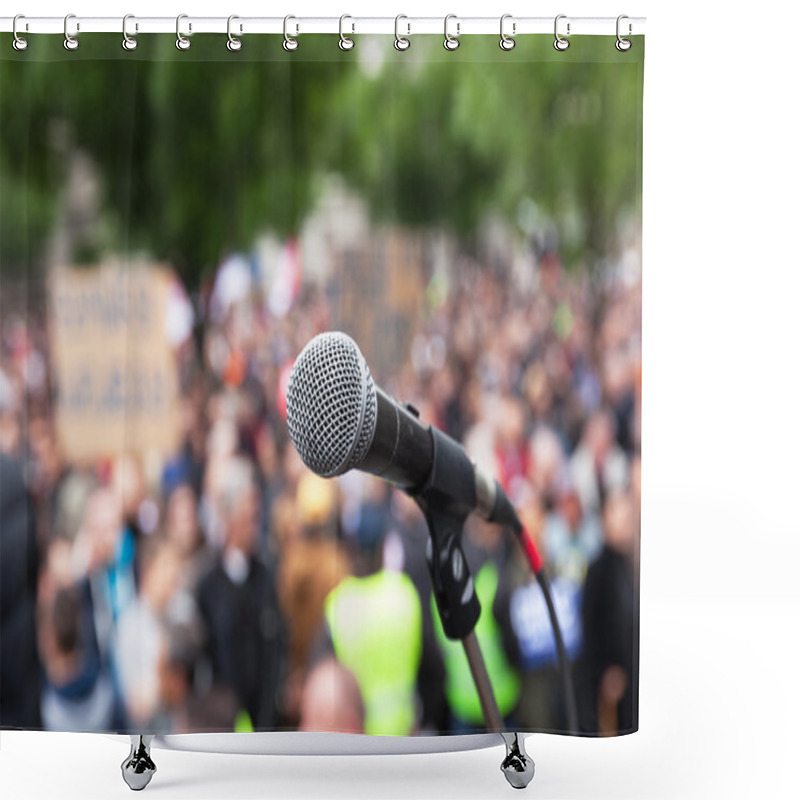 Personality  Political Protest. Public Demonstration. Microphone. Shower Curtains