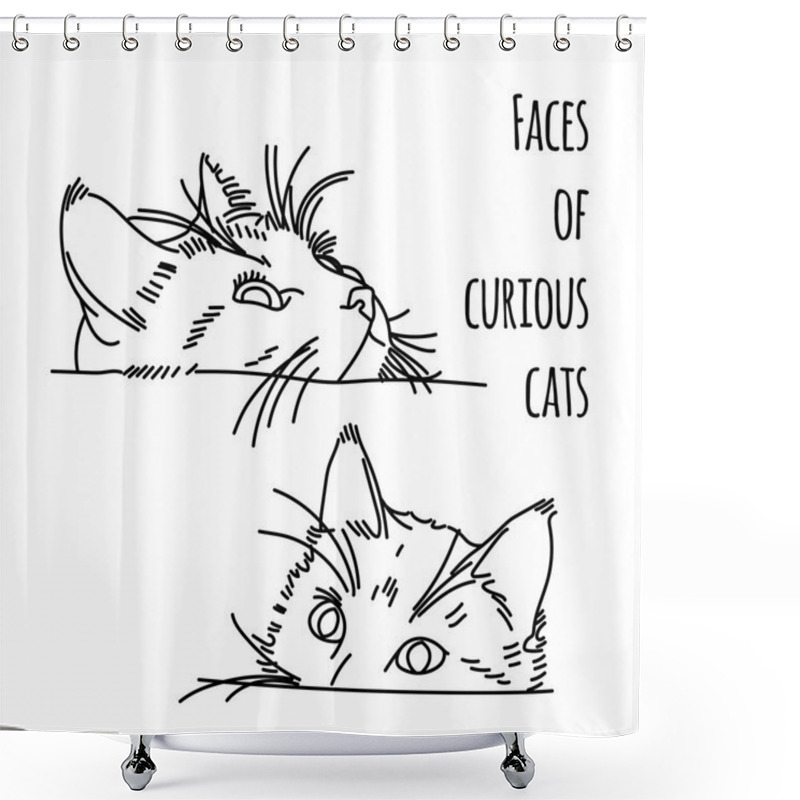 Personality  Illustration Of Two Curious Cat Muzzles Shower Curtains