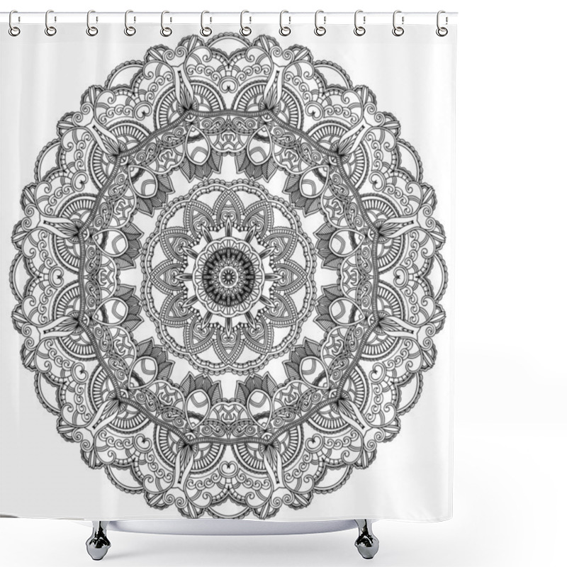 Personality  Black Lace Circle On White Background. Ornamental Mandala Shower Curtains