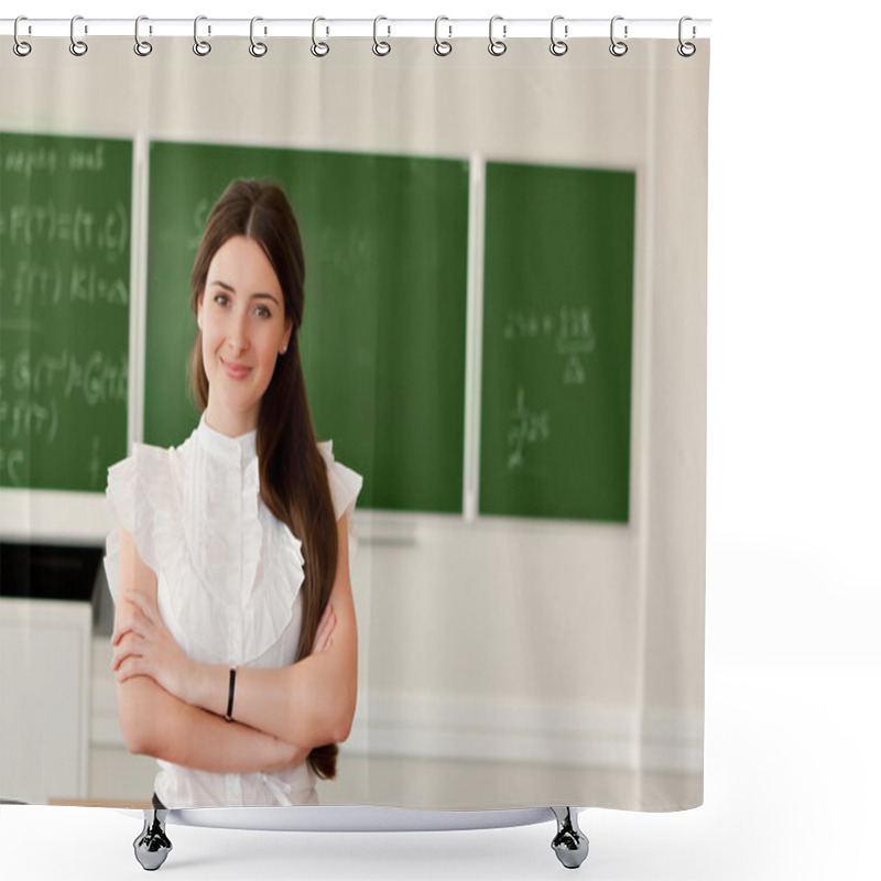 Personality  Teacher On Background Of Blackboard Shower Curtains