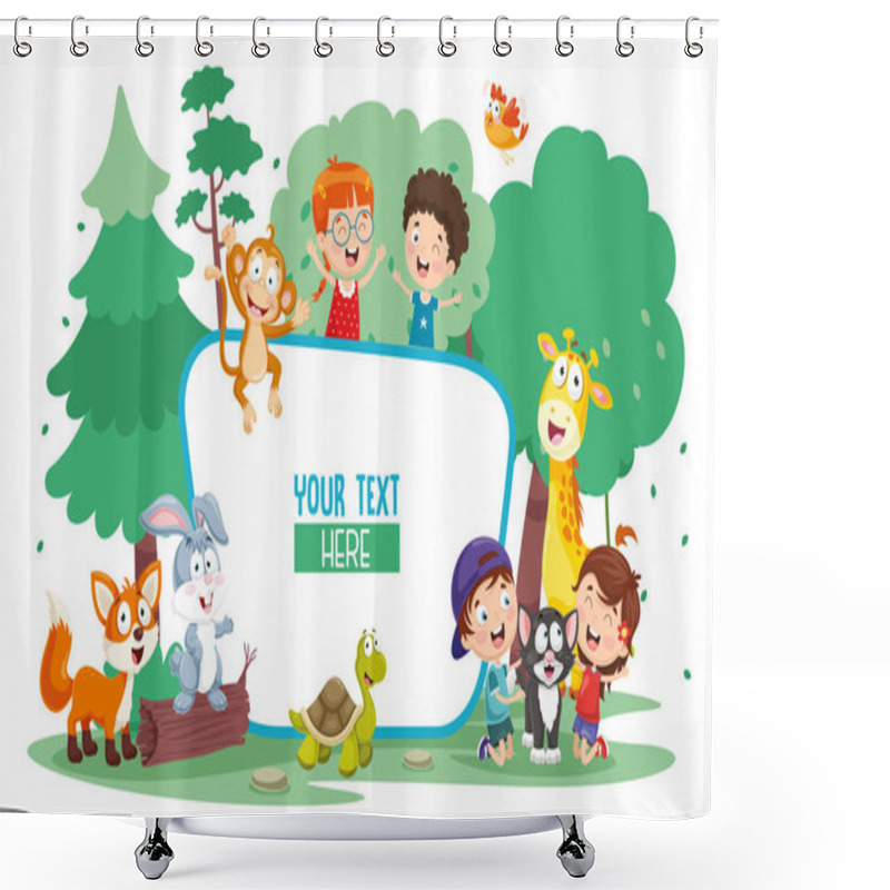 Personality  Vector Illustration Of Kids And Animals Shower Curtains