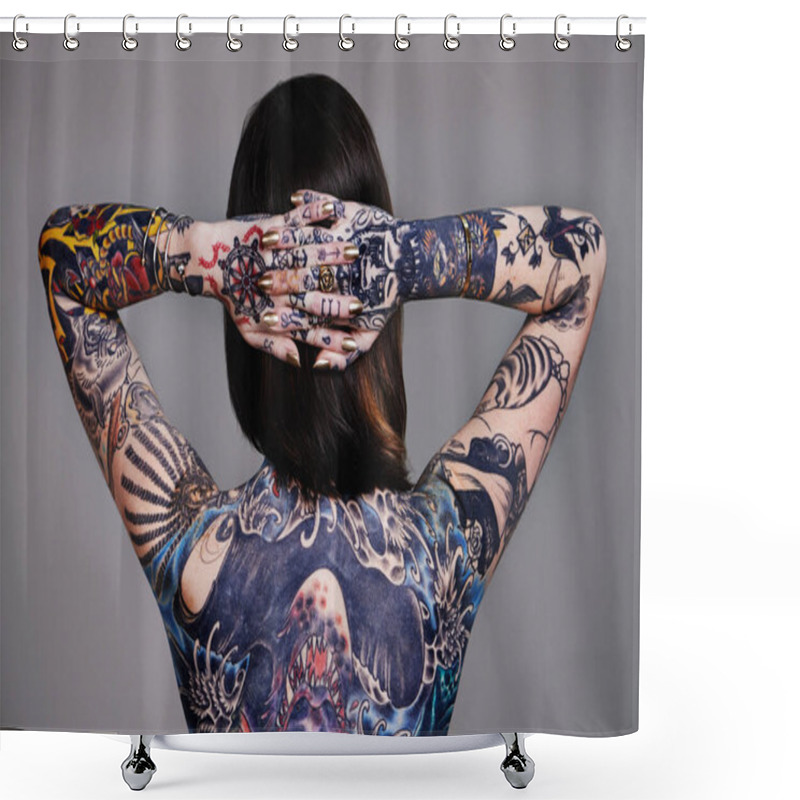 Personality  Painted To Perfection. A Cropped Shot Of A Tattooed Young Woman. Shower Curtains