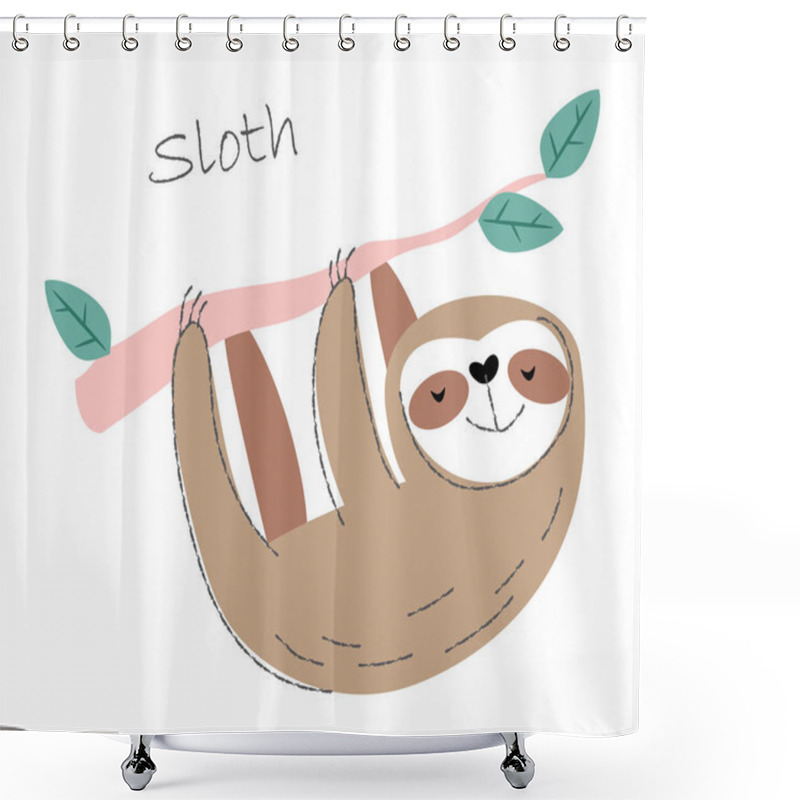 Personality  Sloth Bear . Cute Animals Cartoon Characters . Flat Shape And Line Stroke Design . Vector Illustration . Shower Curtains