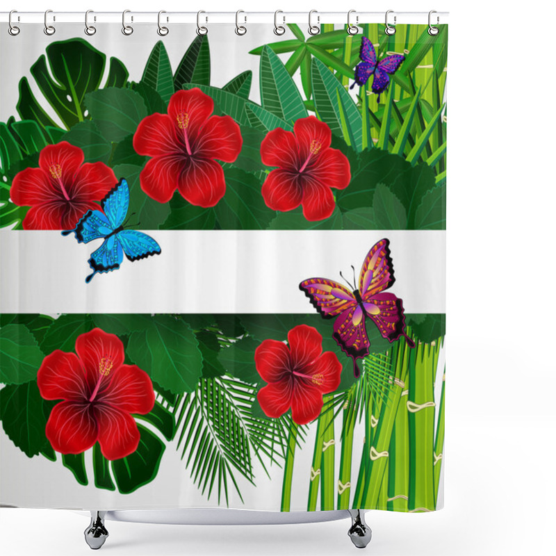 Personality  Tropical Floral Design Background With Butterflies. Shower Curtains