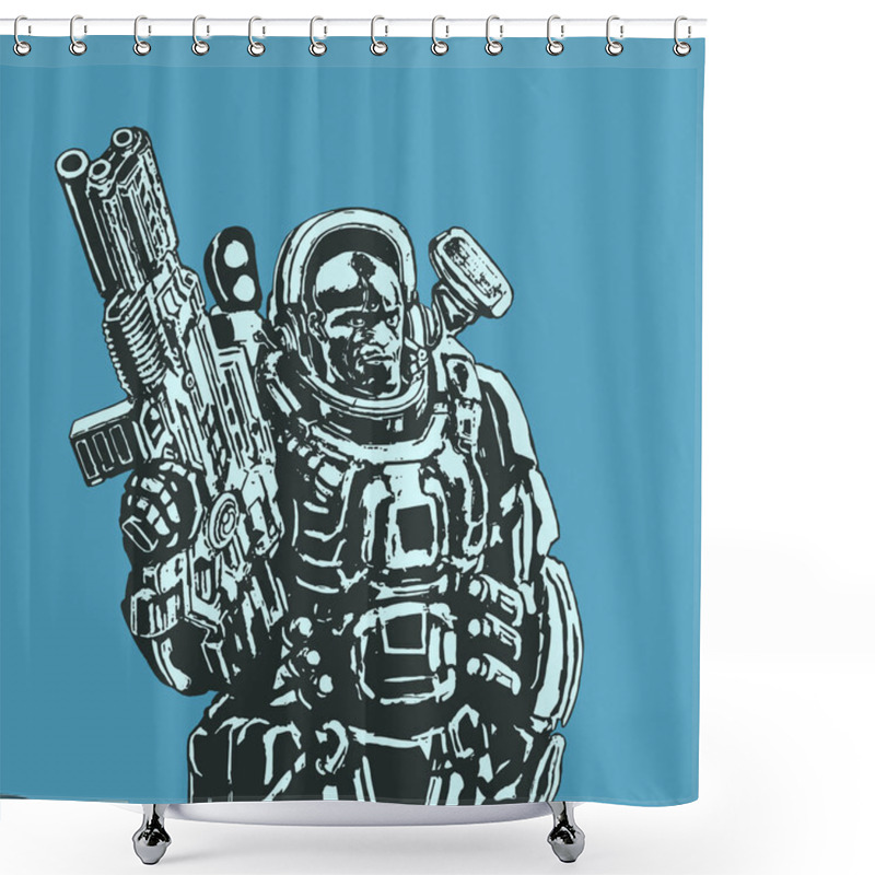 Personality  Heavy Space Marine. Vector Illustration. Shower Curtains