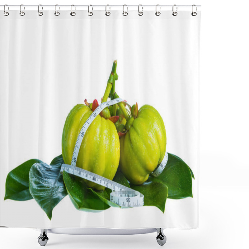 Personality  Garcinia Cambogia With Measuring Tape, Isolated On White Background Shower Curtains