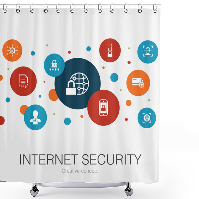 Personality  Internet Security Trendy Circle Template With Simple Icons. Contains Such Elements As Cyber Security, Fingerprint Scanner, Data Encryption Shower Curtains