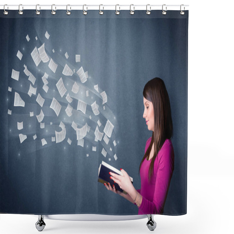 Personality  Young Lady Holding Book  Shower Curtains