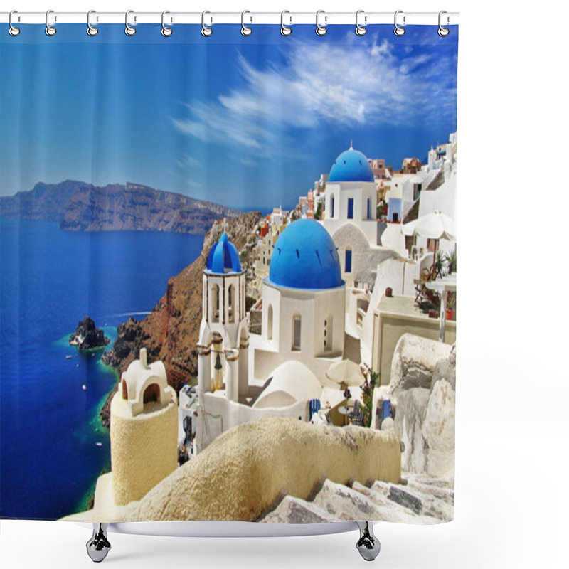 Personality  White-blue Santorini Shower Curtains