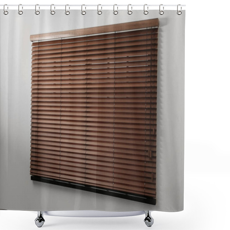 Personality  Modern Window With Closed Stylish Wooden Blinds Indoors. Space For Text Shower Curtains