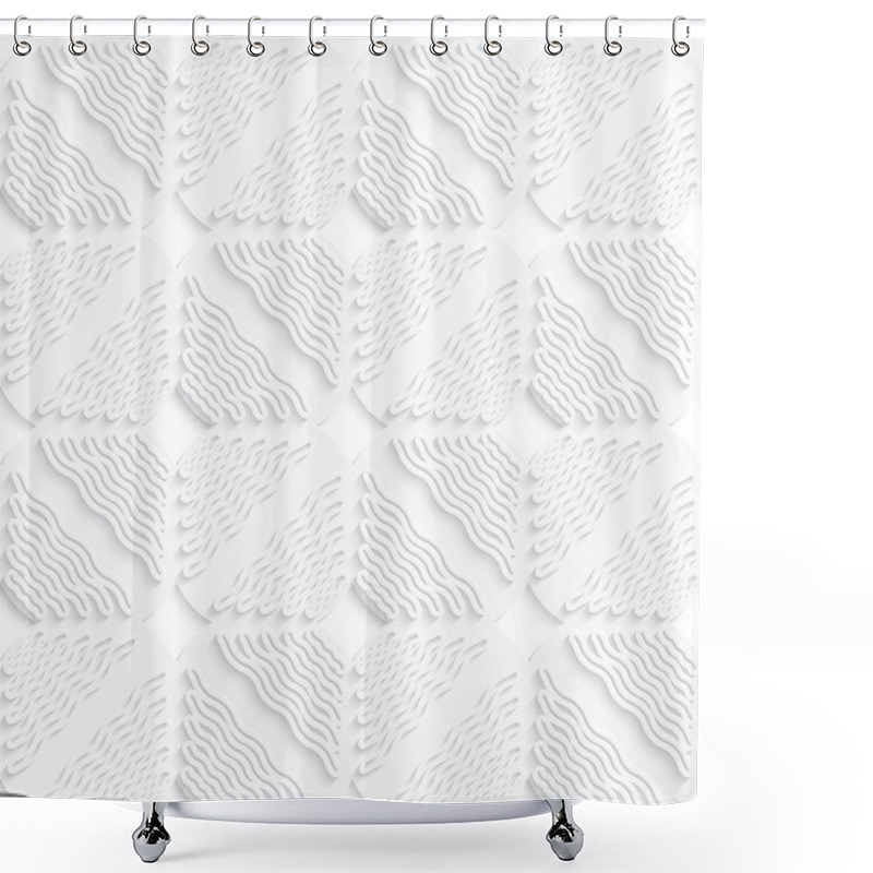 Personality  Diagonal White Wavy Lines And Squares Layered Pattern Shower Curtains