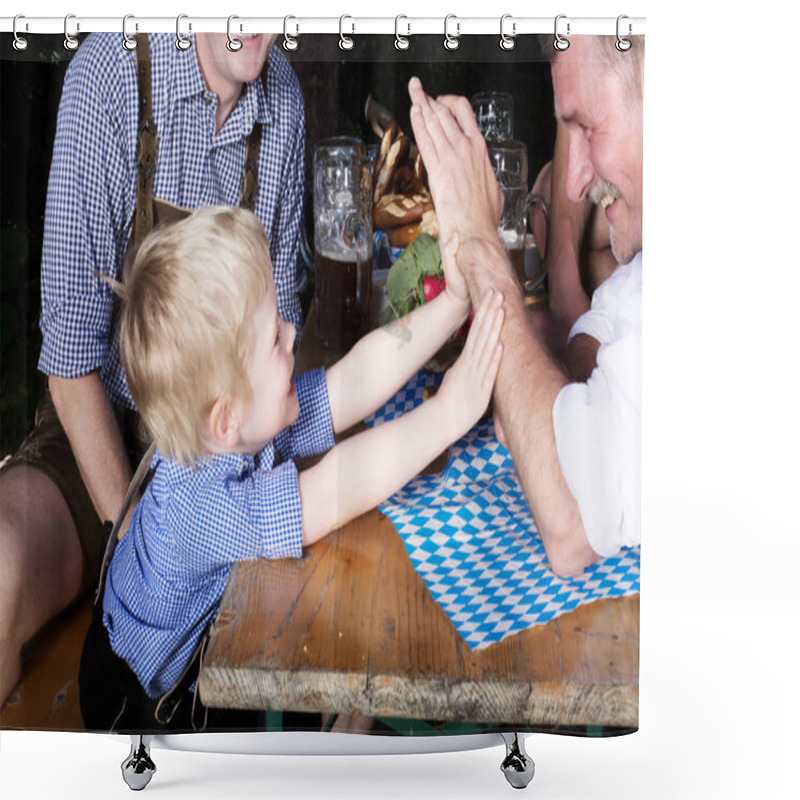 Personality  Young Bavarian Boy With Father At Beergarden Shower Curtains