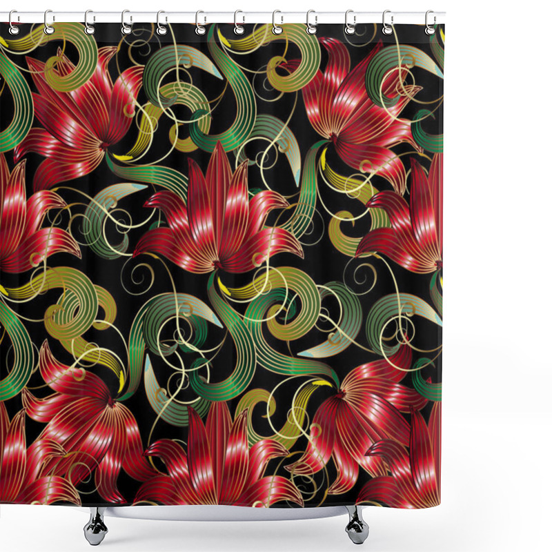 Personality  Red 3d Flowers Seamless Pattern. Vector Floral  Background  Shower Curtains