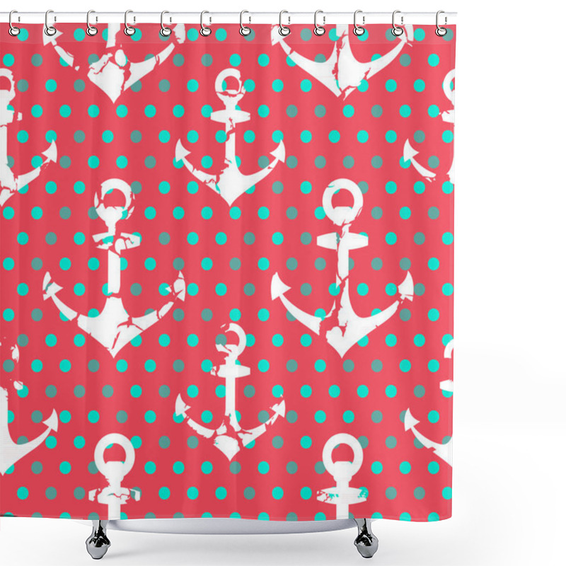 Personality  Coral Background Polka Dots Pattern With Anchors. Shower Curtains