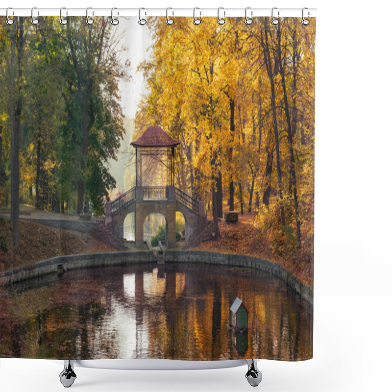 Personality  Chinese Bridge In The Autumn Park Alexandria, Bila Tserkva, Ukraine. Shower Curtains