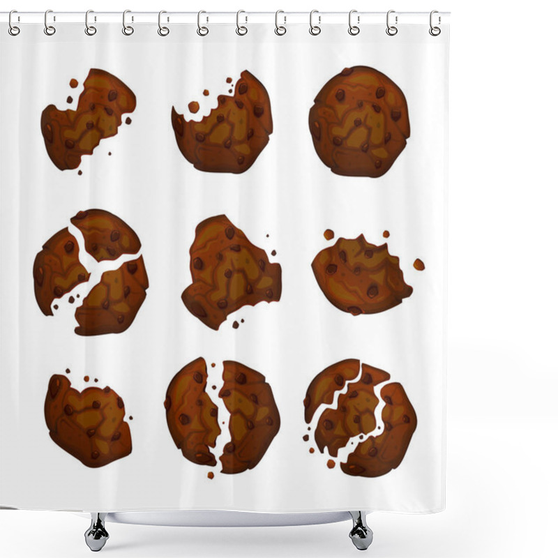 Personality  Vector Chocolate Chip Cookies. Cookie With Chocolate Crumbs Isolated On White Background.  Shower Curtains