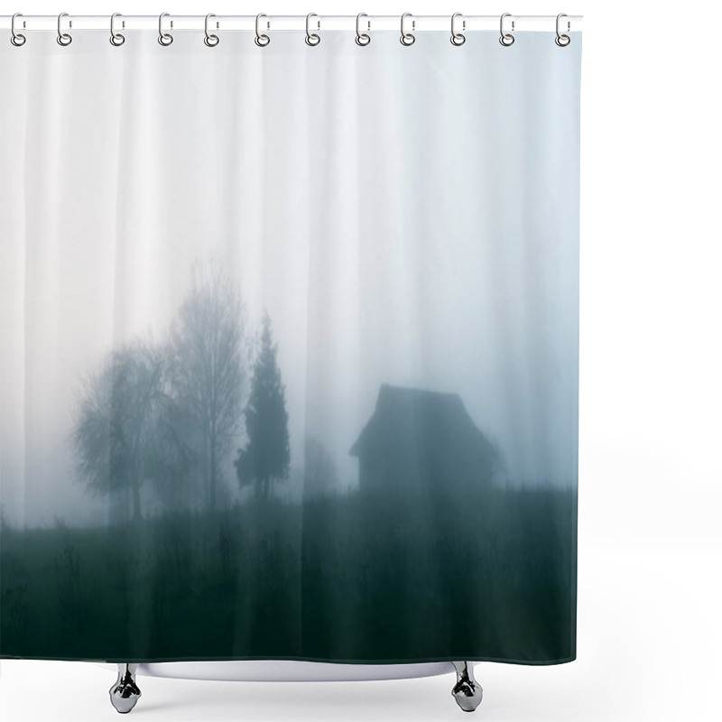 Personality  Alone House On Foggy Meadow Shower Curtains