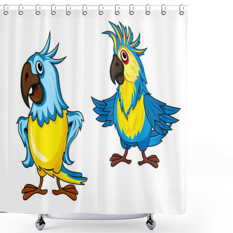 Personality  Yellow And Blue Parrots Cartoon Characters Shower Curtains