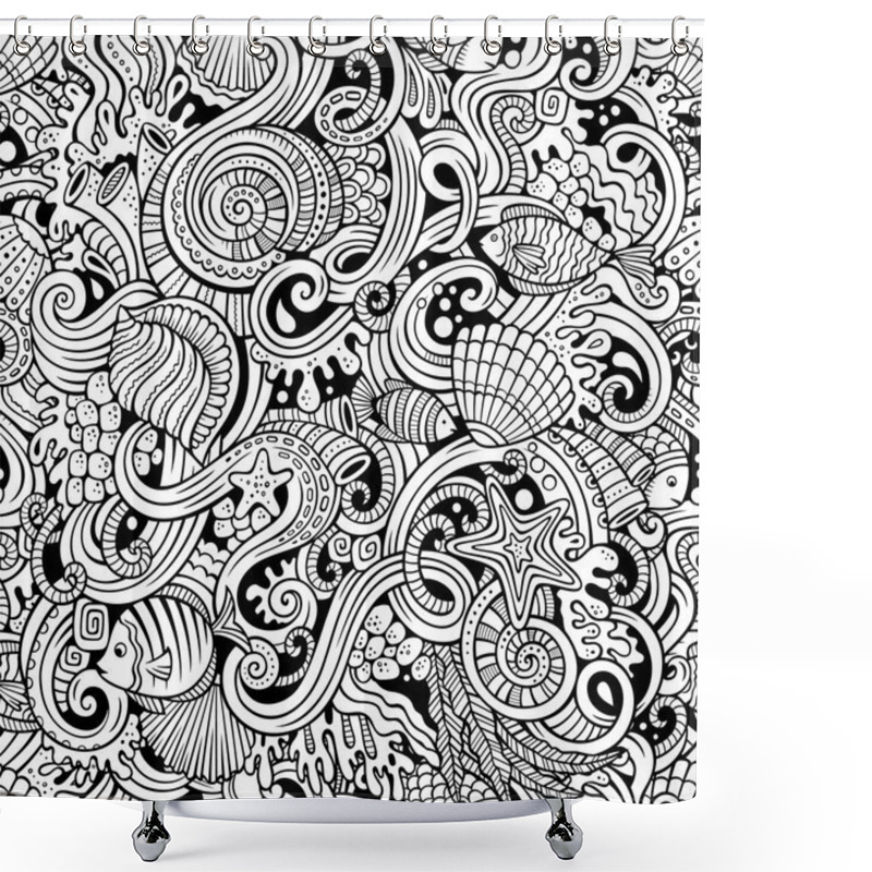 Personality  Cartoon Doodles Under Water Life Seamless Pattern Shower Curtains