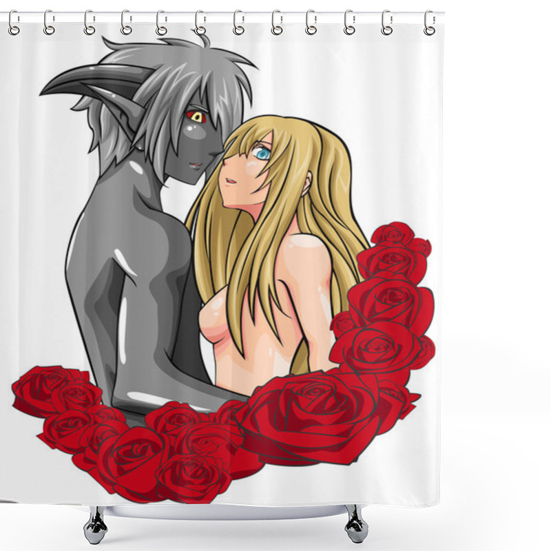 Personality  A Human And Demon Couple Is Facing In The Rose Frame (vector) Shower Curtains