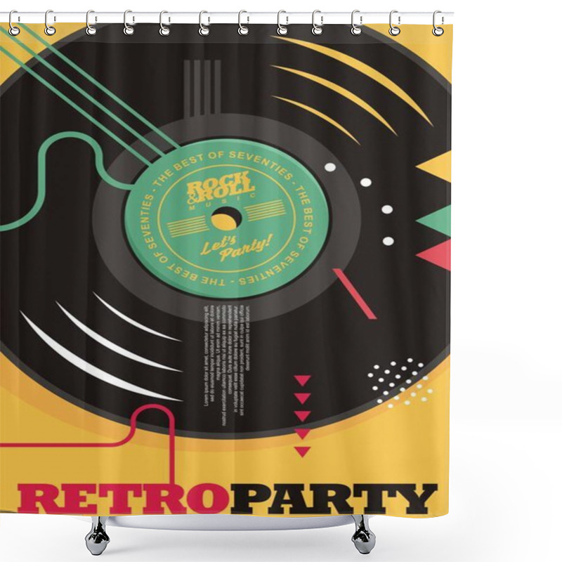 Personality  Vinyl Record Graphic Design For Retro Party Poster. Abstract Memphis Style Template For Seventies Music Party Invitation Or Concert Flyer. Minimalist Vector Illustration. The Best Of Seventies. Shower Curtains