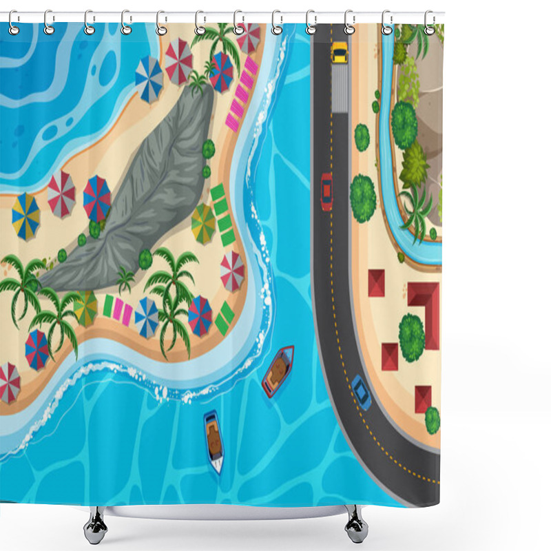 Personality  Set Of Aerial View Scenes Shower Curtains