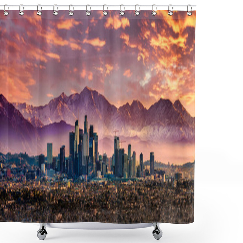 Personality  Los Angeles Skyline And Snowcapped Mountains Shower Curtains