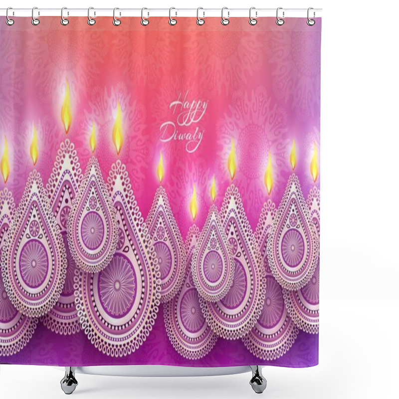 Personality  Diwali Festival Holiday Design With National Lamps Diya In The Style Of Rangoli. Indian National Festival Of Lights Deepavali. Vector Illustration Shower Curtains