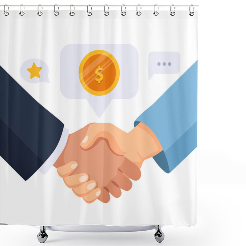 Personality  Shaking Hands Of Business Partners. Symbol Of Partnership, Teamwork, Cooperation, Greeting Shake, Work Agreement And Success Deal. Shower Curtains