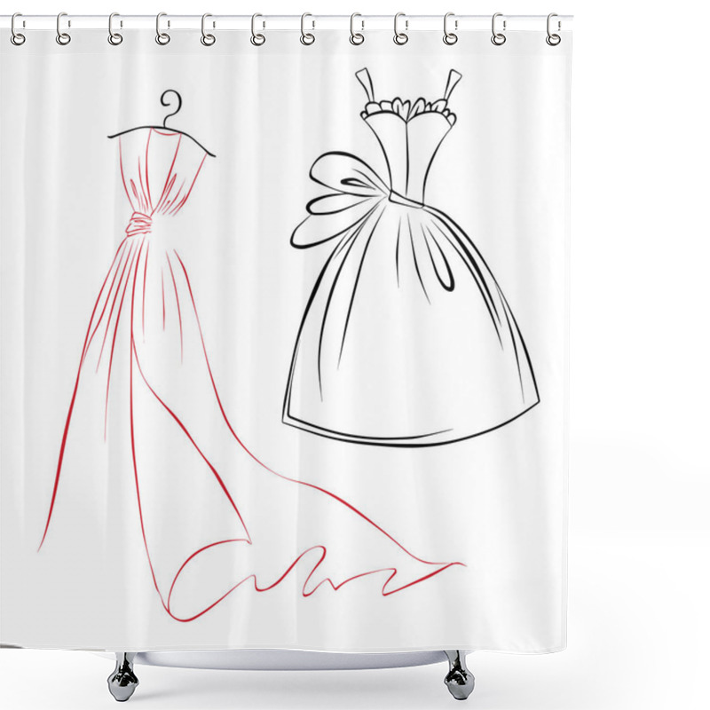 Personality  Fashion Boutique Dress With Shoulder Hanger, Vector Illustration. Clothes Hanger, Tailor Logo Design Shower Curtains