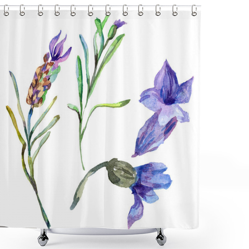 Personality  Purple Lavender Flowers. Wild Spring Wildflowers Isolated On White. Hand Drawn Lavender Flowers In Aquarelle. Watercolor Background Illustration. Shower Curtains