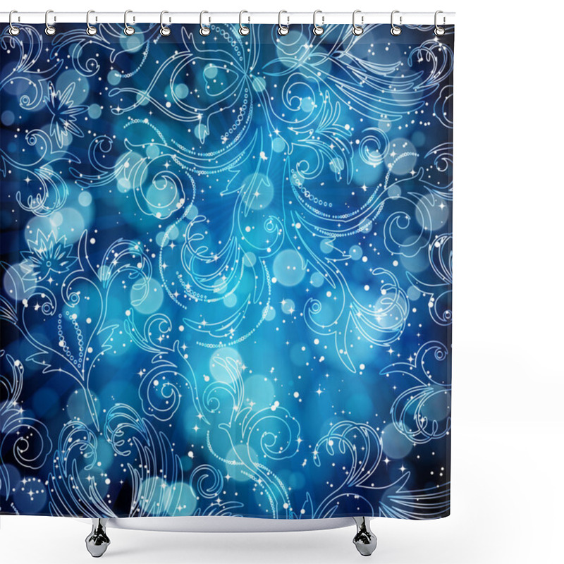 Personality  Abstract Floral Pattern On A Blue Background. Shower Curtains