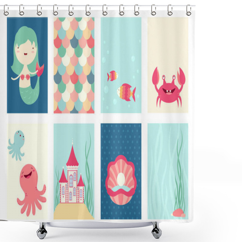 Personality  Set Of Banners With Cute Fairy-tale Characters Shower Curtains