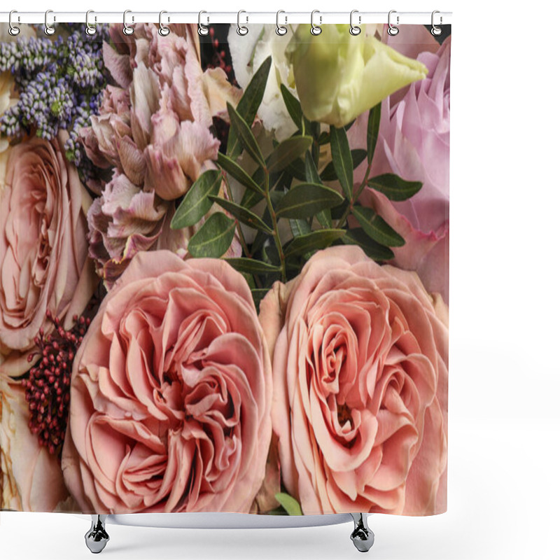 Personality  Bouquet Of Beautiful Flowers, Closeup View. Floral Decor Shower Curtains