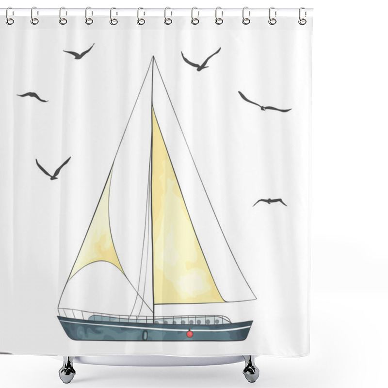 Personality  Boat With Sails And Seagulls Shower Curtains