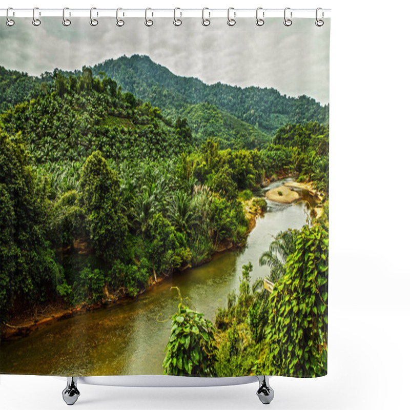 Personality   River In Jungle. Shower Curtains