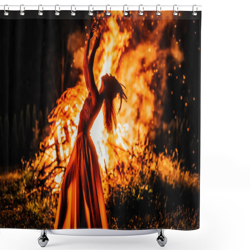 Personality  Beautiful Shamanic Woman Dancing By The Fire. Shower Curtains