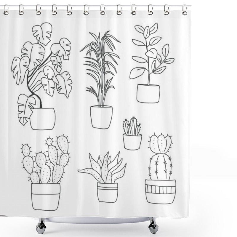 Personality  Set Of Cute Flowers In Vases. House Plants Shower Curtains