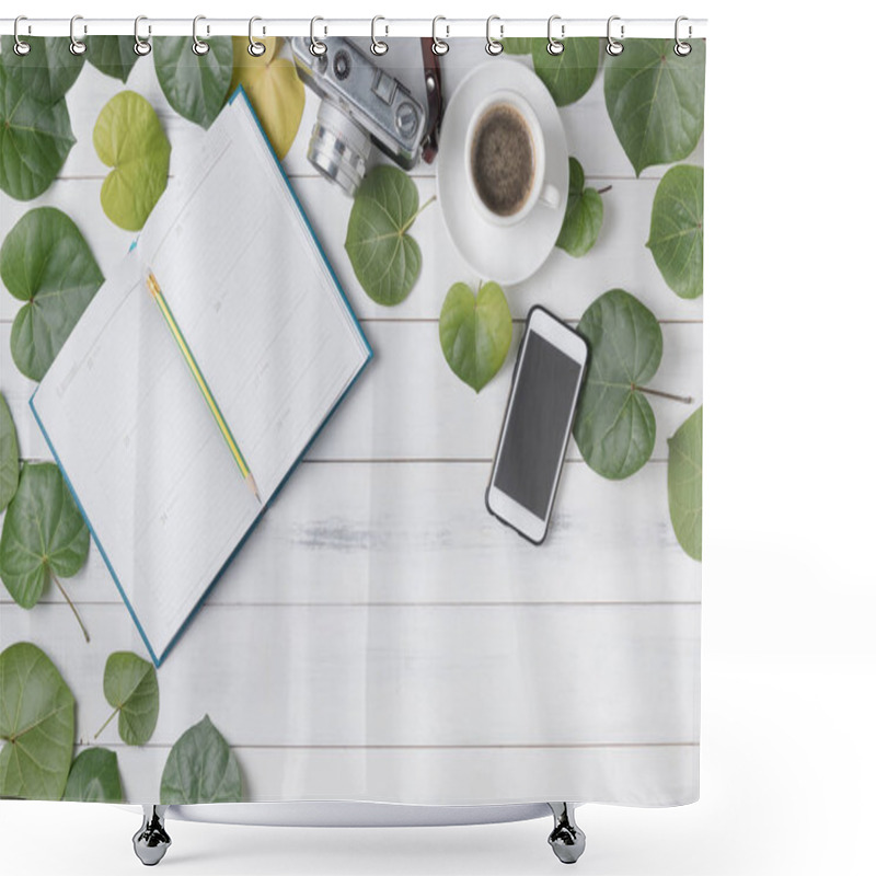 Personality  Blank Calendar Notebook With Heart Shaped Leaf. Shower Curtains