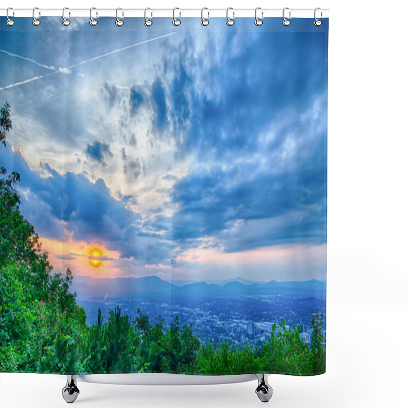 Personality  Roanoke City As Seen From Mill Mountain Star At Dusk In Virginia Shower Curtains