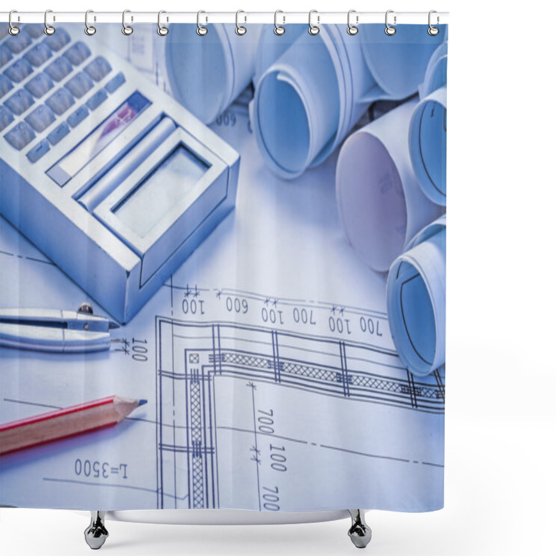 Personality  Blueprints, Calculator, Pencil, Compass Shower Curtains