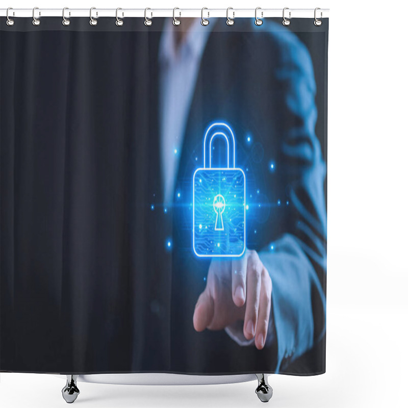 Personality  Lock Mark, Cybersecurity Internet. Concept Protect Attacks From A Hacker, Crime, And Viruses Cyber. Information Technology Digital, Secure Data. Password Security And Privacy On An Online System Shower Curtains