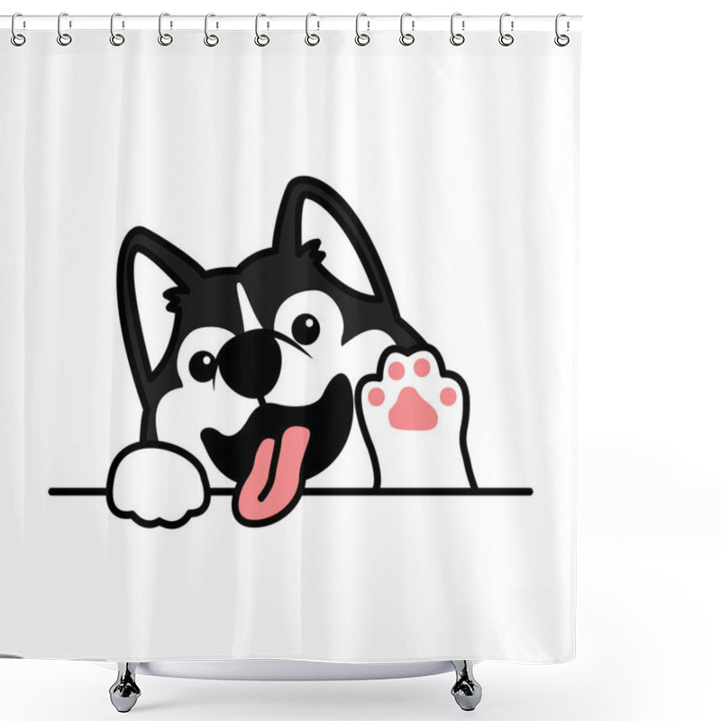 Personality  Cute Siberian Husky Dog Waving Paw Cartoon, Vector Illustration Shower Curtains