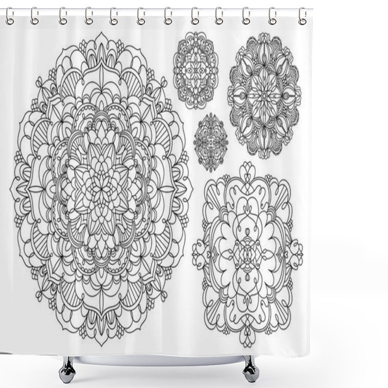 Personality  Vector Set Of Outline Mandalas, Collection Of 5 Mandalas Shower Curtains