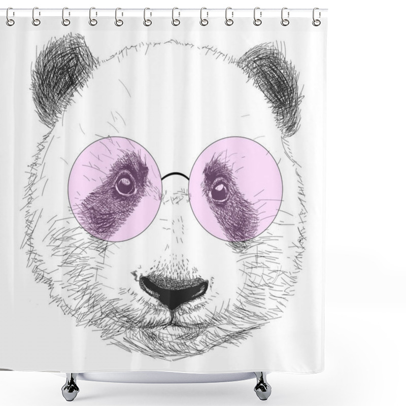 Personality  Hand Drawn Portrait Of Panda With Sunglasses Vector Isolated Illustration Shower Curtains