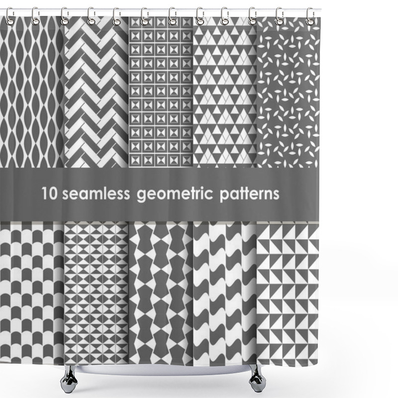 Personality  10 Geometric Grey And White Seamless Patterns Set Shower Curtains