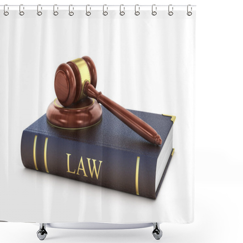 Personality  Concept Of Law. The Wooden Gavel With Book Of Law On A White Bac Shower Curtains